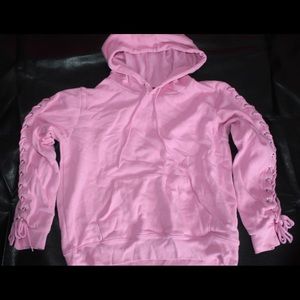 Pink Lace Up Sleeve Hoodie